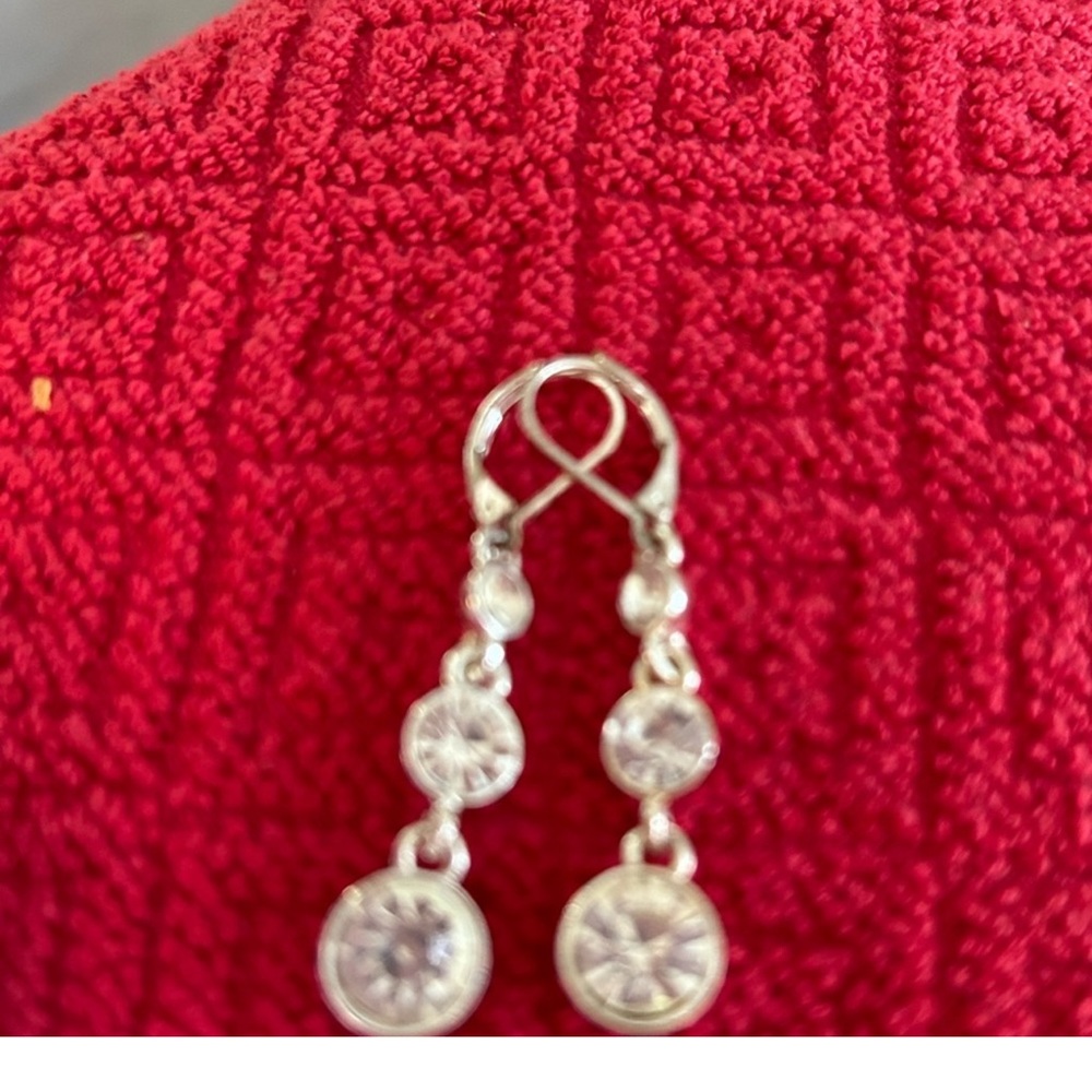 Silver eurowire dangle earrings with rounds of cubic zirconia